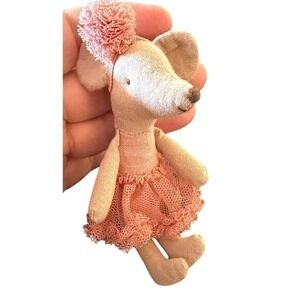 Maileg Little Sister Ballerina Mouse Pink Tutu Tan Linen Plush Doll Excellent